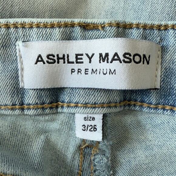 Ashley Mason Premium Distressed Floral Light Blue Jeans Bootcut 3/26 - Picture 6 of 7